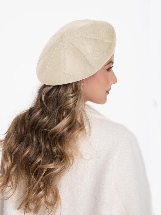 Women\'s French Style Double Layer Warm and Soft Knitted Beanie Hat Beige main image 6